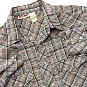Vintage Mad Man Mens Medium Plaid Pearl Snap Front Western Shirt Long Sleeve